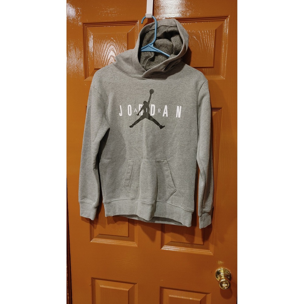 Jordan Hoodie Boys Large Gray Excellent Jumpman Graphic Pullover Sweatshirt